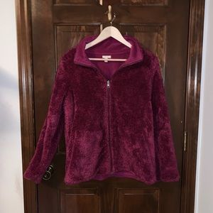 Basic Maroon Red Faux Fur Shearling Fuzzy Full Zip Jacket